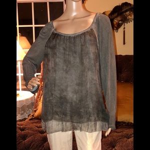 Piazza Roma Silk Bland Sheer Layered Gray Blouse S